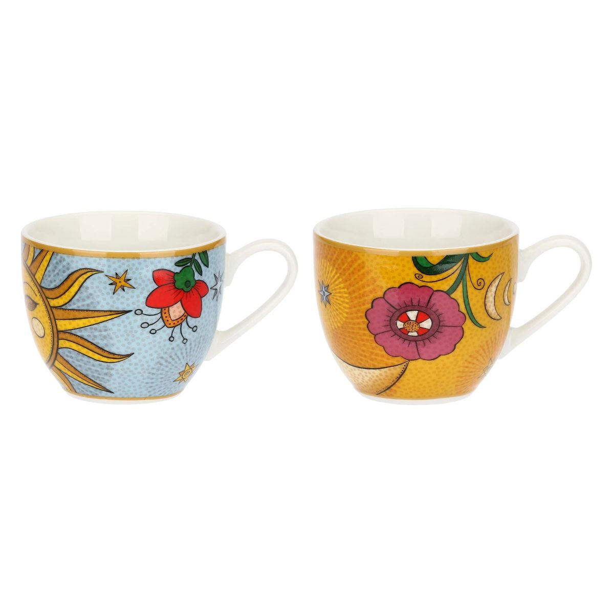 ESPRESSOTASSEN mit Untertassen 2er Set MIRABILIA 90 ml „Sole & Luna“ - Orange, Keramik (0.36L)