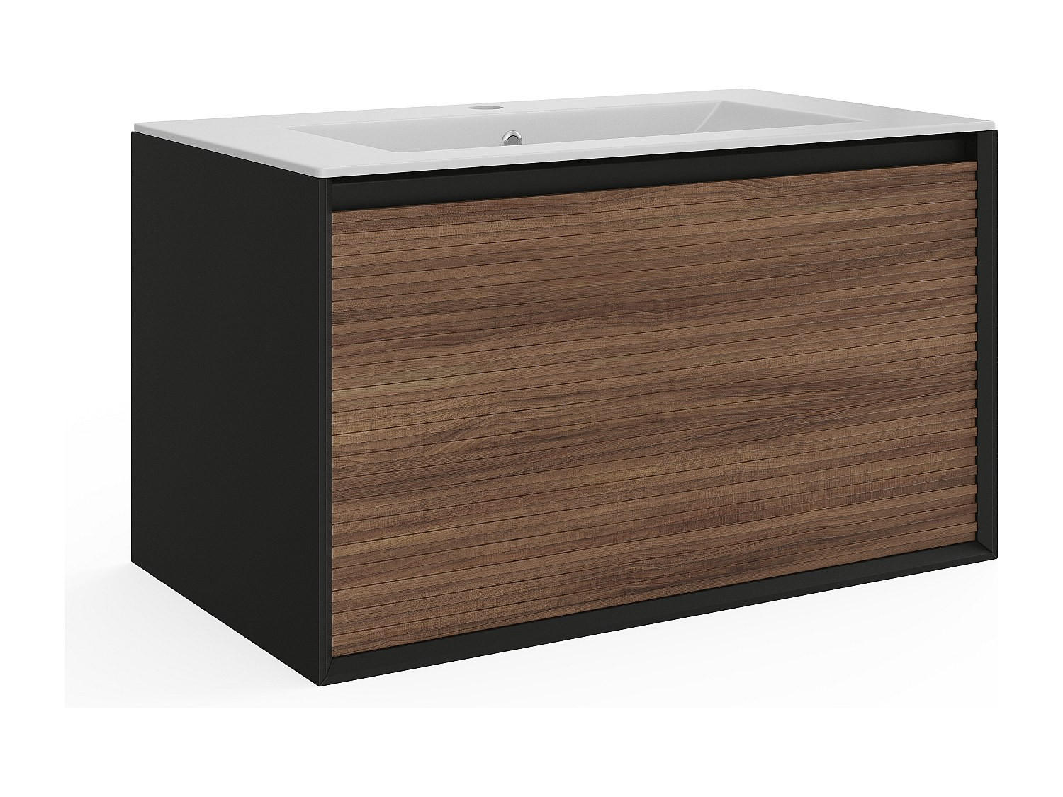 EINZELWASCHTISCH - 80 cm x 45.8 cm - Holz, Platte - Schwarz, Naturfarben Dunkel - BANIVA - Schwarz/Naturfarben, Holz (80/45/45.8cm) - Vente-Unique