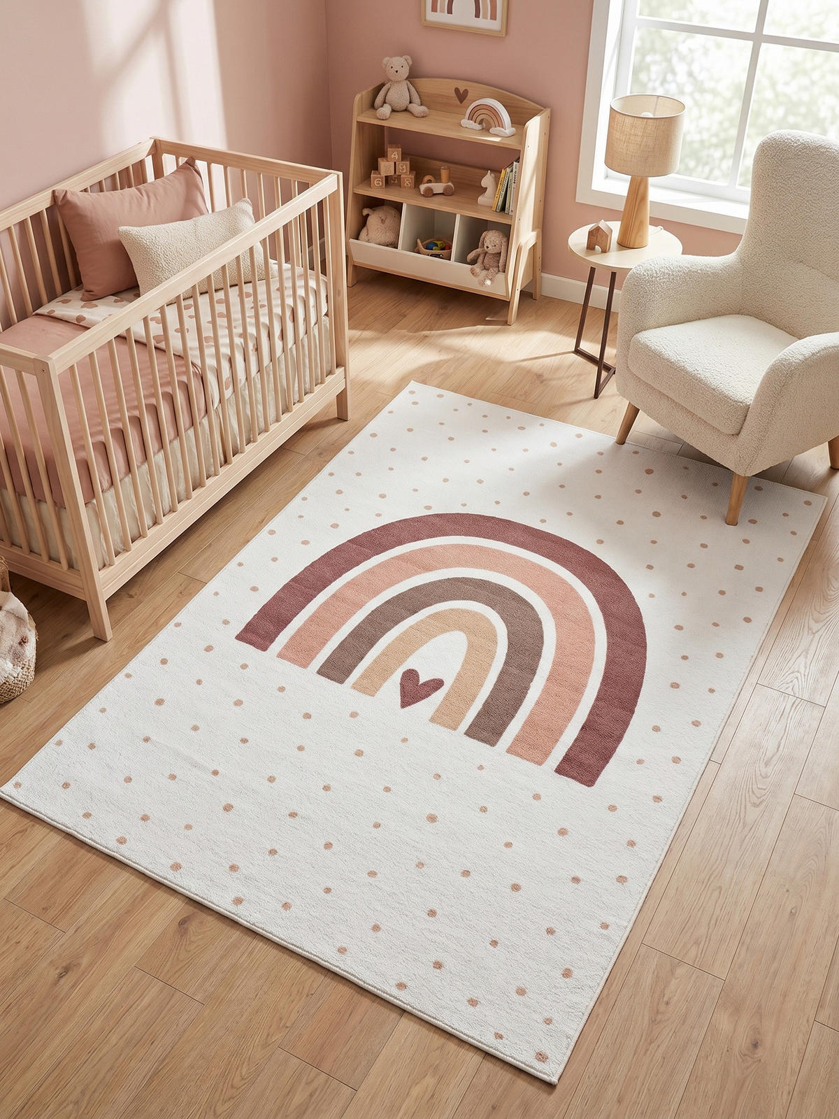 SPIELTEPPICH Waschbar TINO in Creme, mit Regenbogen- und Herz-Motiv, 160 x 230 cm - Beige, Textil (230/160cm) - KADIMA DESIGN