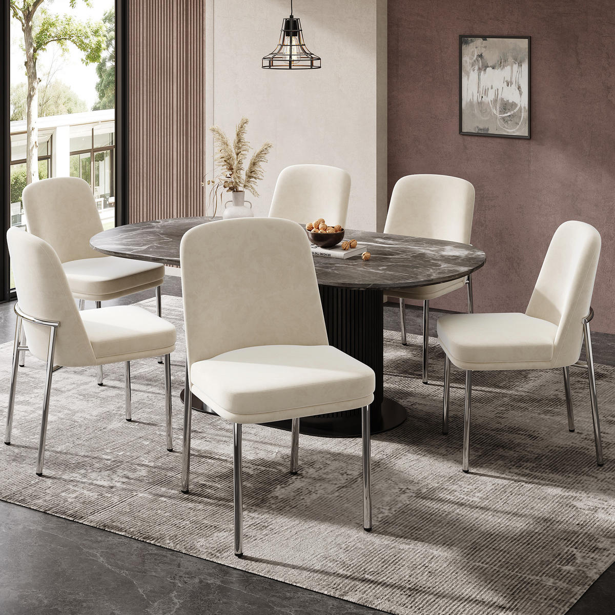 ESSZIMMERSTUHL 4er-Set gepolstert Samt Beige mit Metallbeinen - Beige, Metall (53/82/42.7cm) - Meubliv