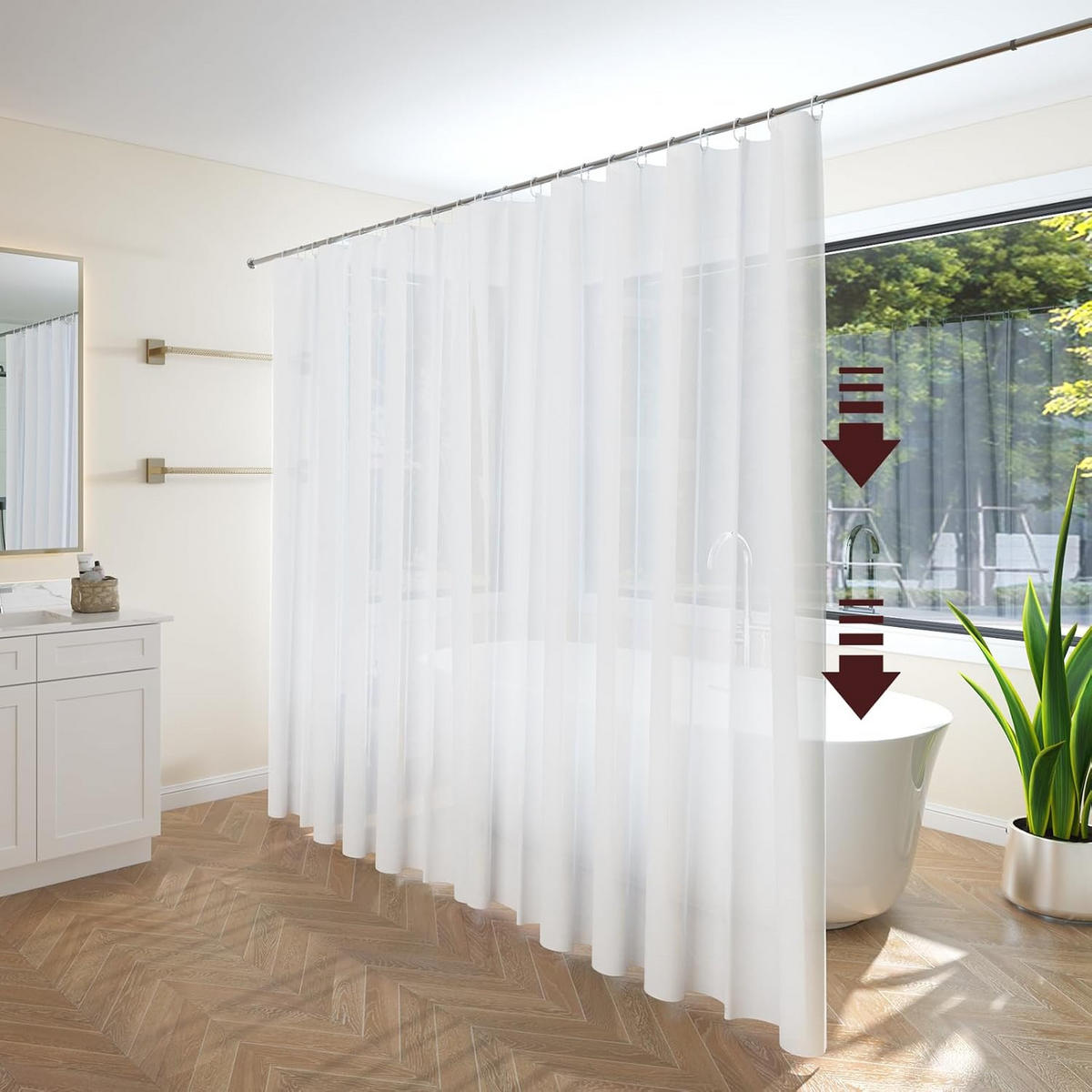 DUSCHVORHANG Weiß PEVA ohne Bohren wasserdicht maschinenwaschbar - Transparent, Textil (180/200cm) - MCBOSON