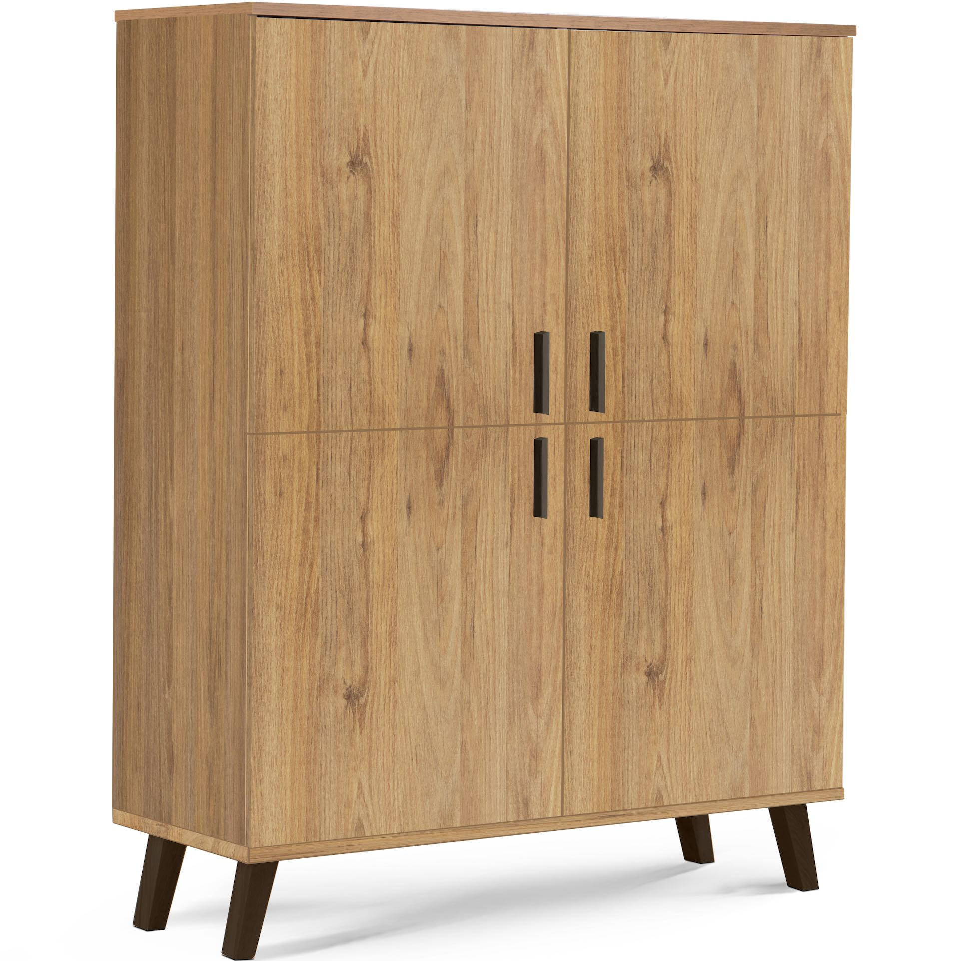 TÜRKOMMODE FRISK 6 Einlegeböden und 4 Türen, natürliche Eiche - Eichefarben/Schwarz, Eichenholz/Holzwerkstoff (107/134/40cm) - KONSIMO®
