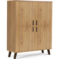 TÜRKOMMODE FRISK 6 Einlegeböden und 4 Türen, natürliche Eiche - Eichefarben/Schwarz, Eichenholz/Holzwerkstoff (107/134/40cm) - KONSIMO®