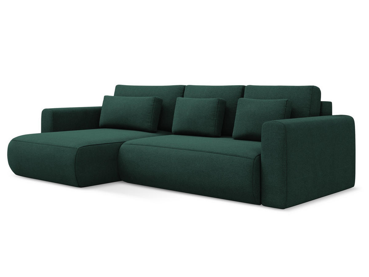 ECKSOFA mit Schlaffunktion Strukturstoff Stoff Grün - Dunkelgrün/Schwarz, Kunststoff/Textil (149/278cm) - Makamii