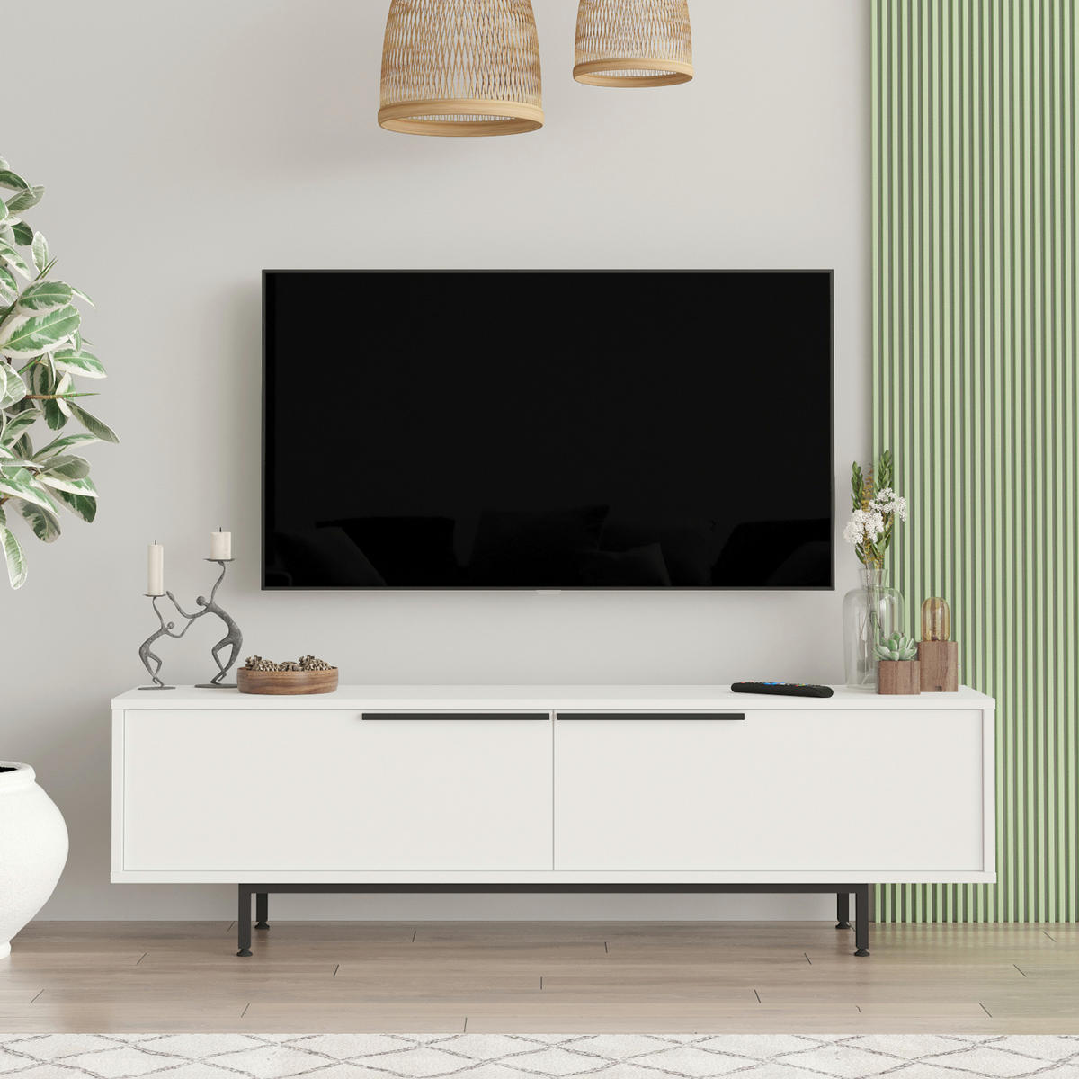 TV-ELEMENT Urejovle - Schwarz/Weiß, Holzwerkstoff/Metall (160/45/35.5cm) - [en.casa]