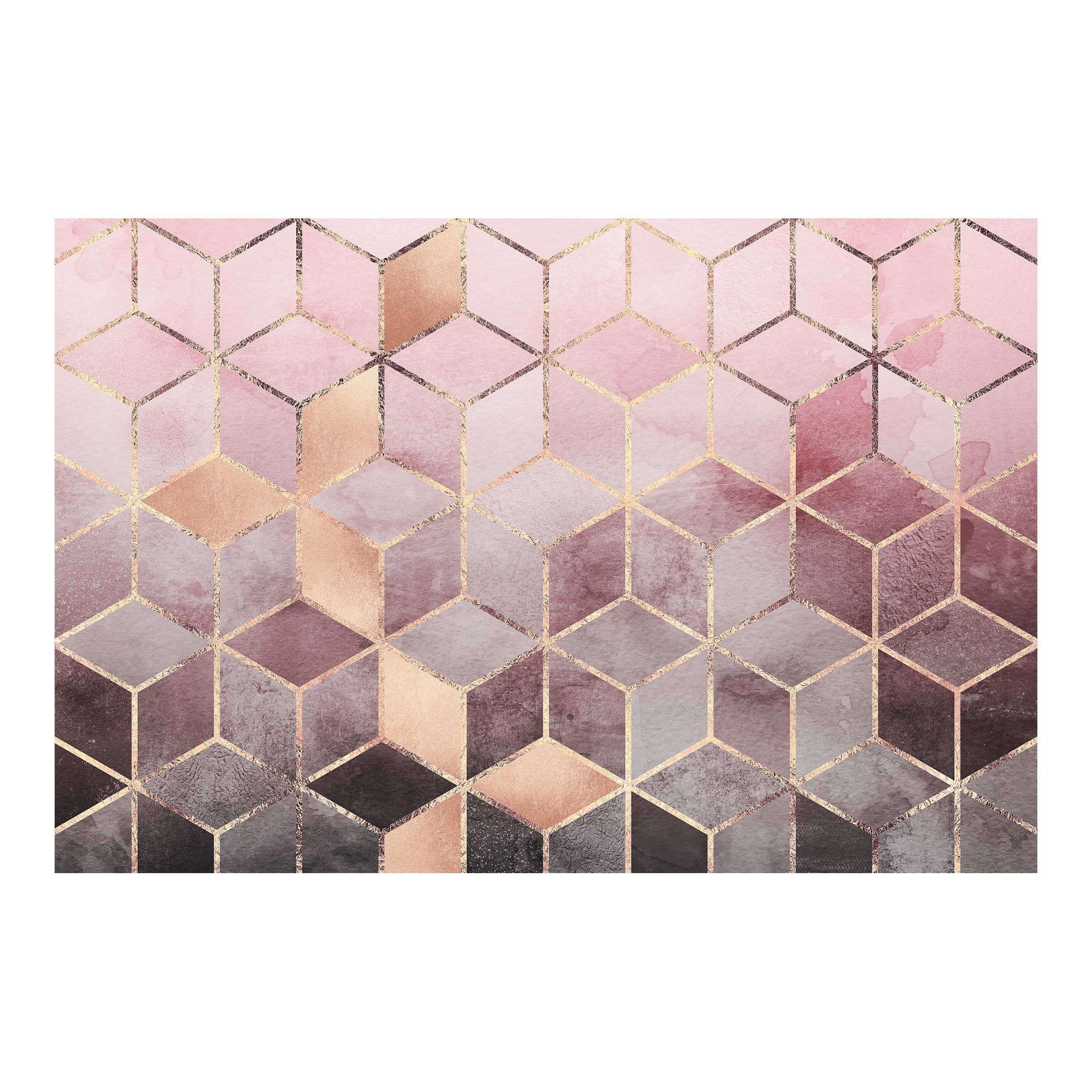 FOTOTAPETE Rosa Grau goldene Geometrie 288/190 cm - Rosa, Papier (288/190cm) - Bilderwelten
