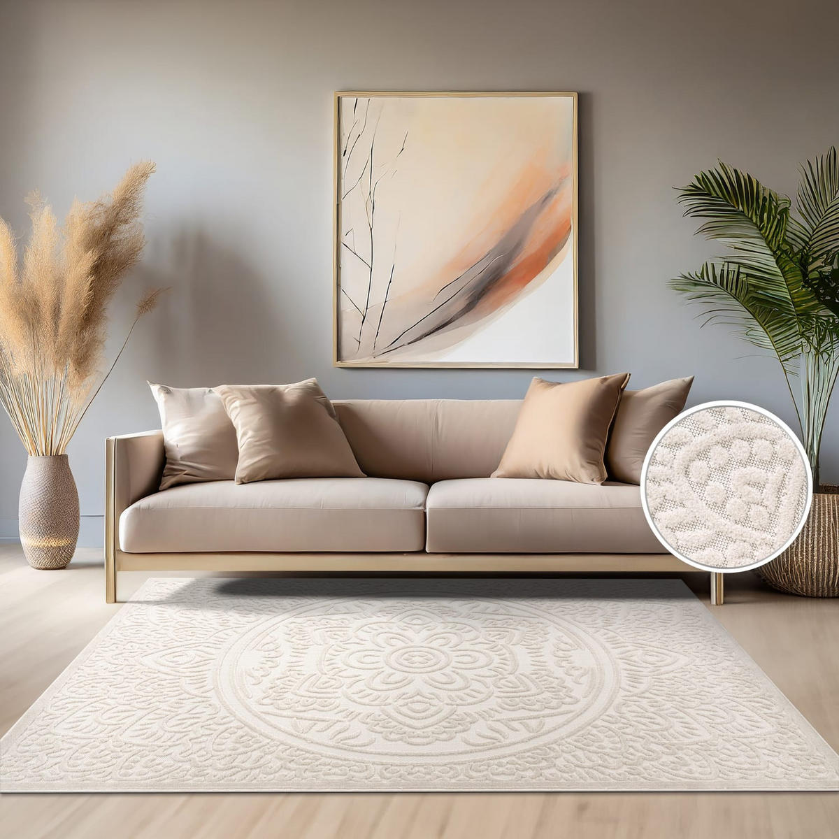 TEPPICH Kurzflor Struktur Unifarben Wohnzimmer schmutzabweisend Creme Rechteckig 200x290 - Creme, Textil (200/290cm) - KADIMA DESIGN