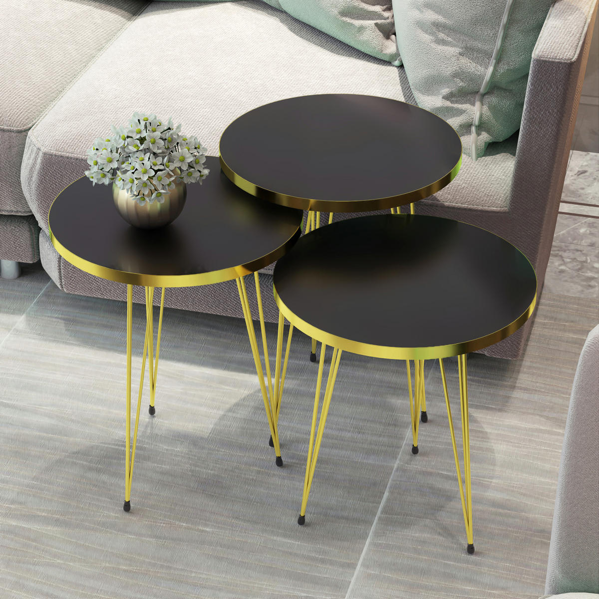 SATZTISCH Skibby 38/38/48 - Schwarz, Holzwerkstoff (38/38/48cm) - [en.casa]