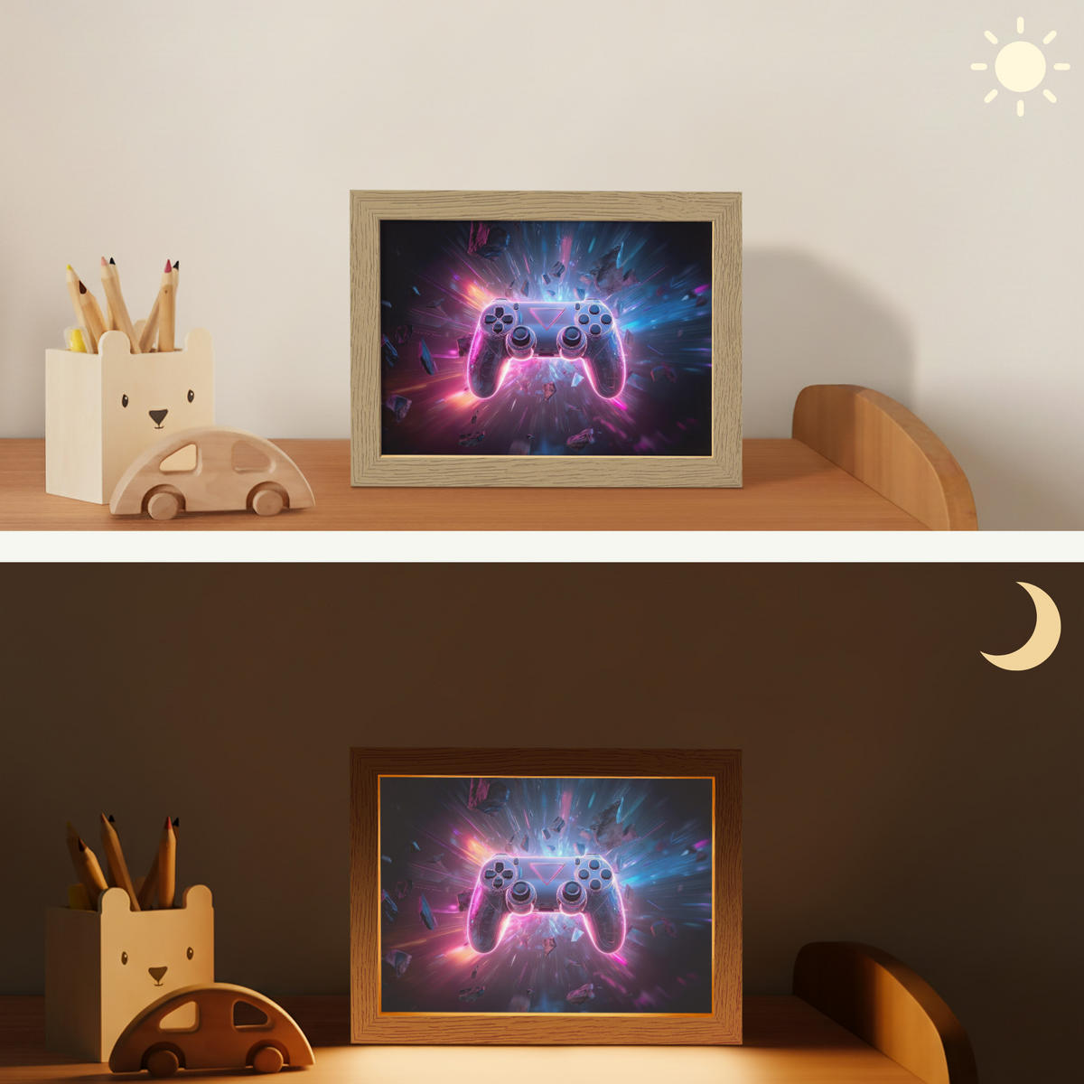 NACHTTISCHLAMPE Controller - Neon - Explosion - Abstrakt 20x15 cm - Violett, Holzwerkstoff (8/20/15cm)