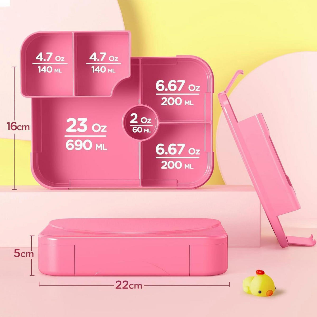 BROTDOSE Kinder 6 Fächer Auslaufsicher Rosa 1150 ml - Rosa, Kunststoff (16/5/22cm)