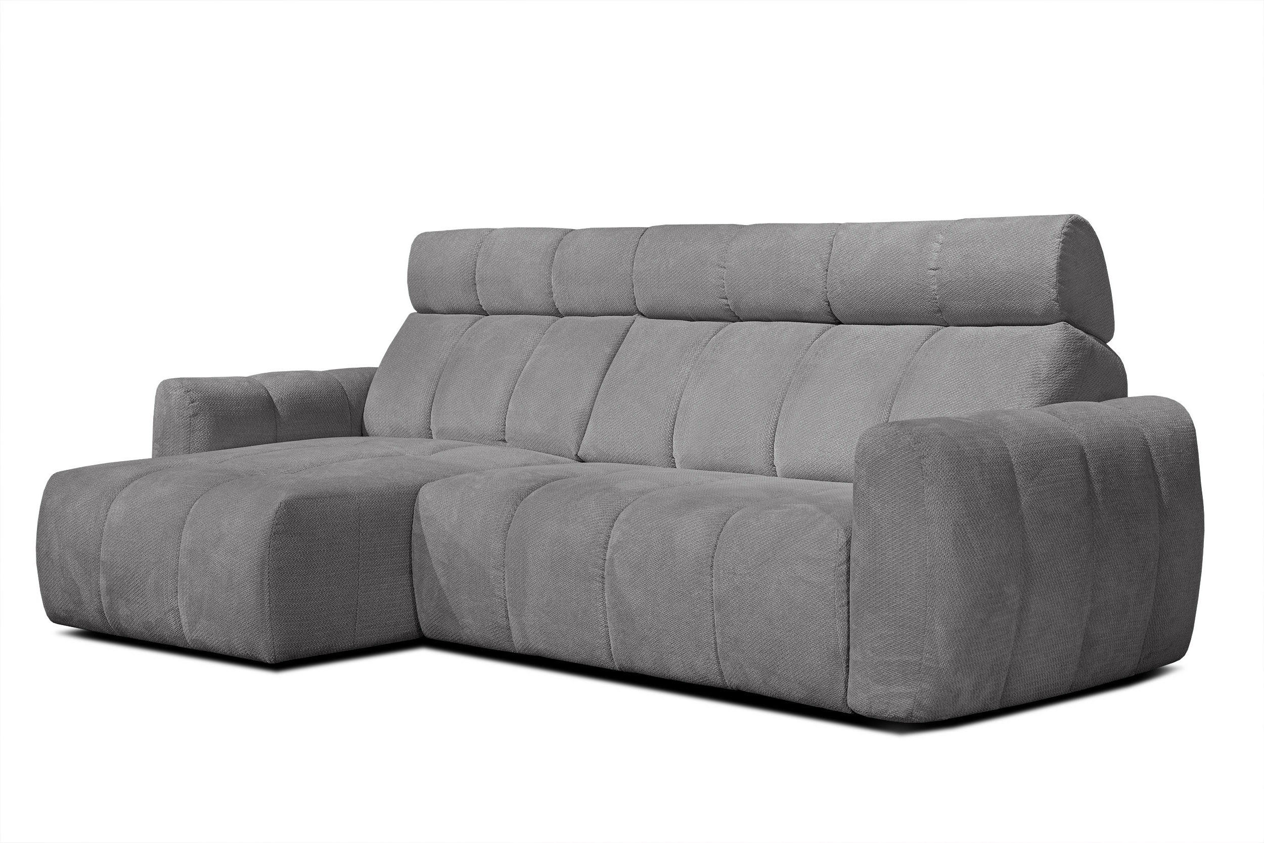 ECKSOFA KIMI 3-Sitzer, ausziehbarer Sitz, verstellbare Kopfstützen, grau - Schwarz/Grau, Holzwerkstoff/Textil (270/160cm) - Courtois Laville
