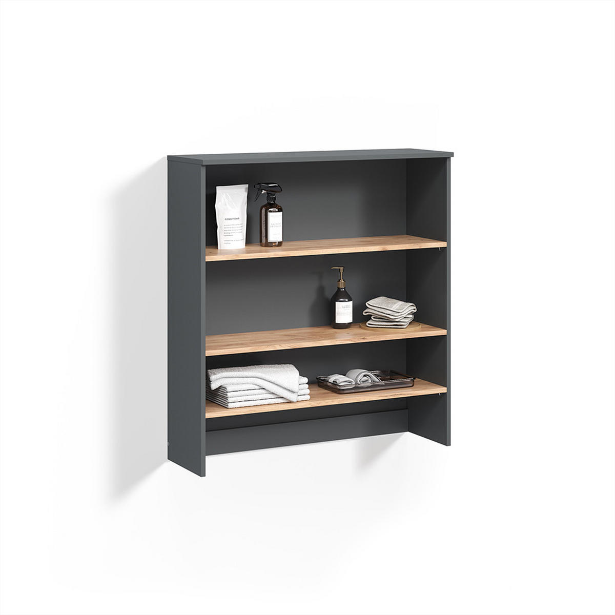 WASCHMASCHINENSCHRANK Paolina Anthrazit/Goldkraft Eiche 93.6 x 100.4 cm mit offenen Regalen - Anthrazit/Eiche Wotan, Holzwerkstoff (93.6/100.4/29cm) - Livinity®