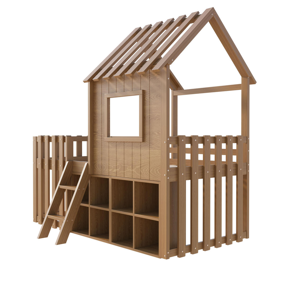 HAUSBETT 90/200 cm natur Holz mit Stauraum und Kletterleiter - Naturfarben, Holz (90/200cm) - OKWISH