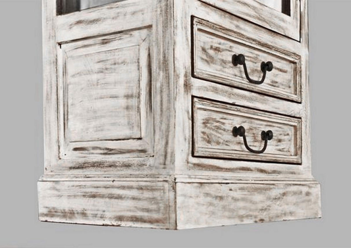 VITRINE Mango / Akazie 55x40x165 weiß gewachst CASTLE-ANTIK #207 - Weiß, Holz (55/165/40cm) - Massivmoebel24