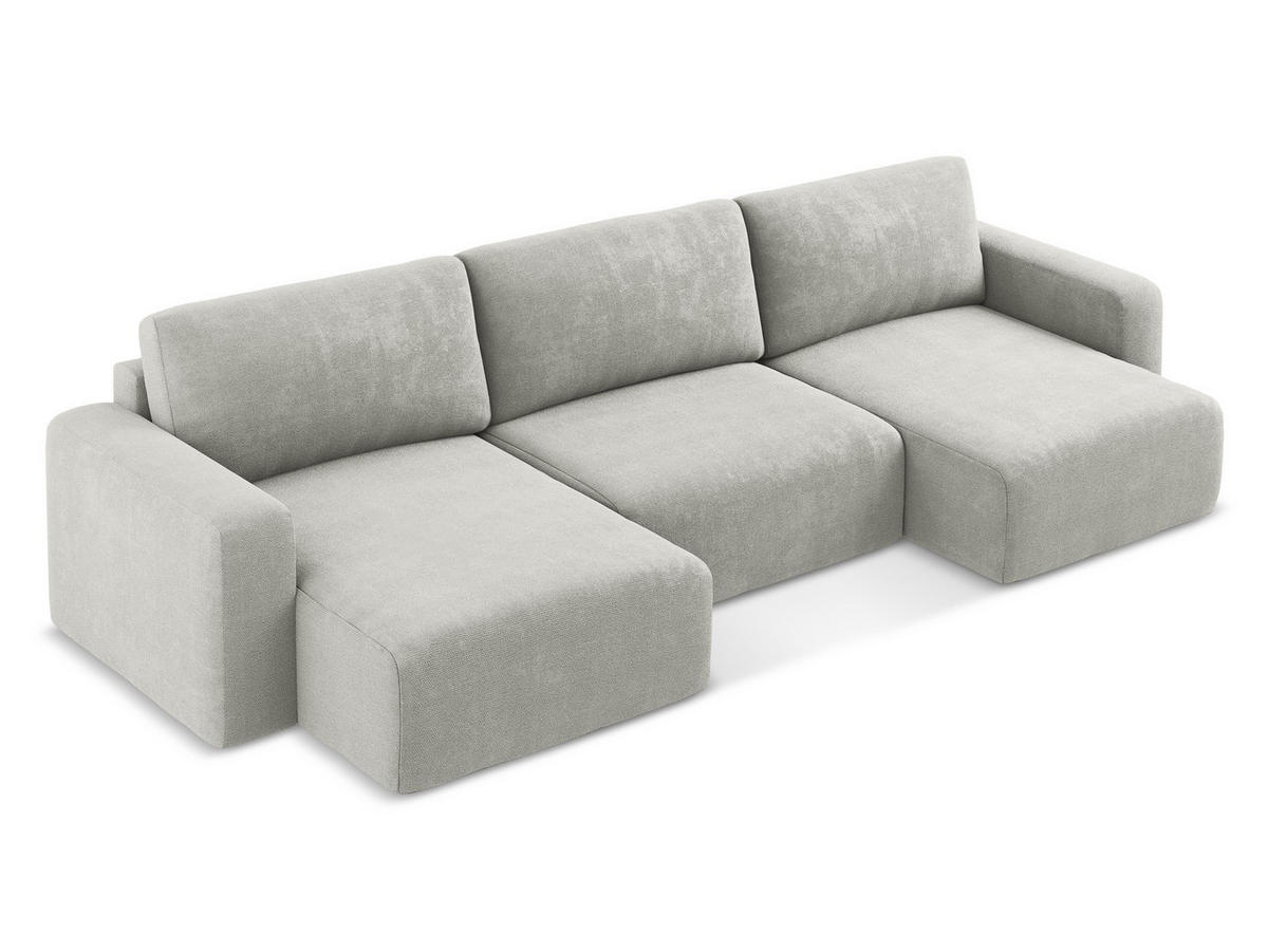WOHNLANDSCHAFT Chenille Stoff Grau - Hellgrau/Schwarz, Kunststoff/Textil (332/79/149cm) - Makamii