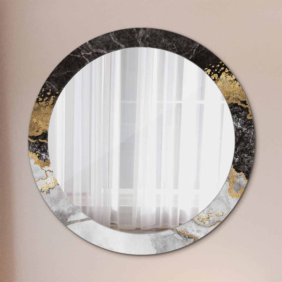 SPIEGEL Ø80 cm Rund mit Aufdruck - Goldfarben, Glas (80/80/0.4cm) - TULUP