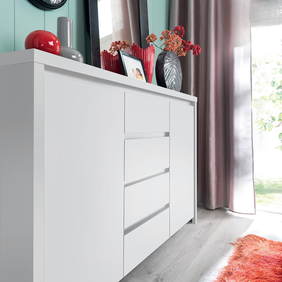 KOMODA Soren Matt bijela - bijela, drvni materijal (143.5/92/40.5cm) - Petits-meubles