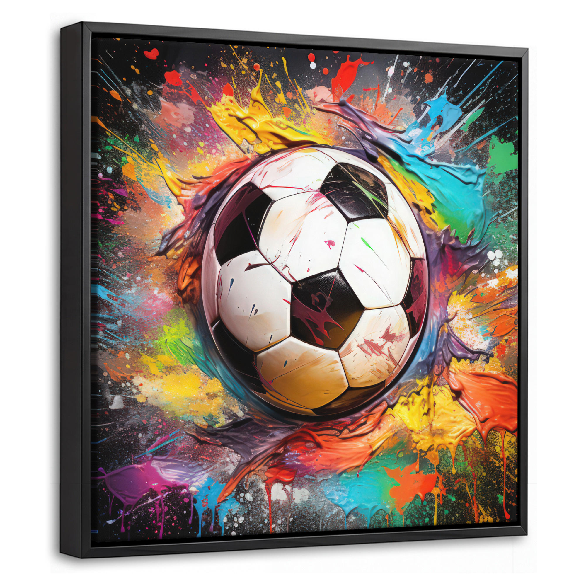 LEINWAND Bilder mit Rahmen - Fußball - Farbe - Farben - Schwarz - Weiß - 20x20 - Weiß, Textil (20/20cm) - MuchoWow