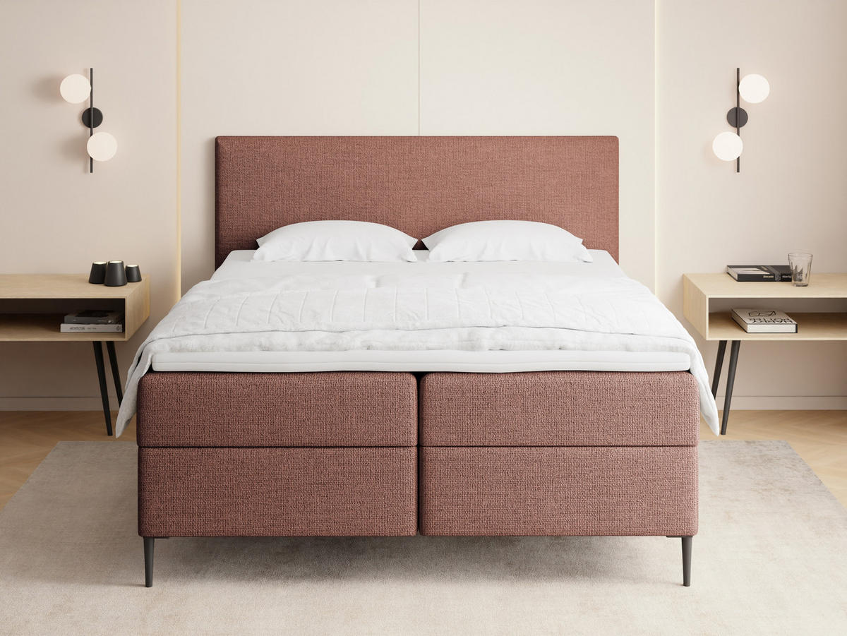BOXBETT Alba Rise mit Bettkasten, Terrakotta Chenille 160x200 cm – inkl. H4 Taschenfederkern Matratze & Foam Topper - Rot/Terracotta, Holz/Textil (160/200cm) - WFL GROUP