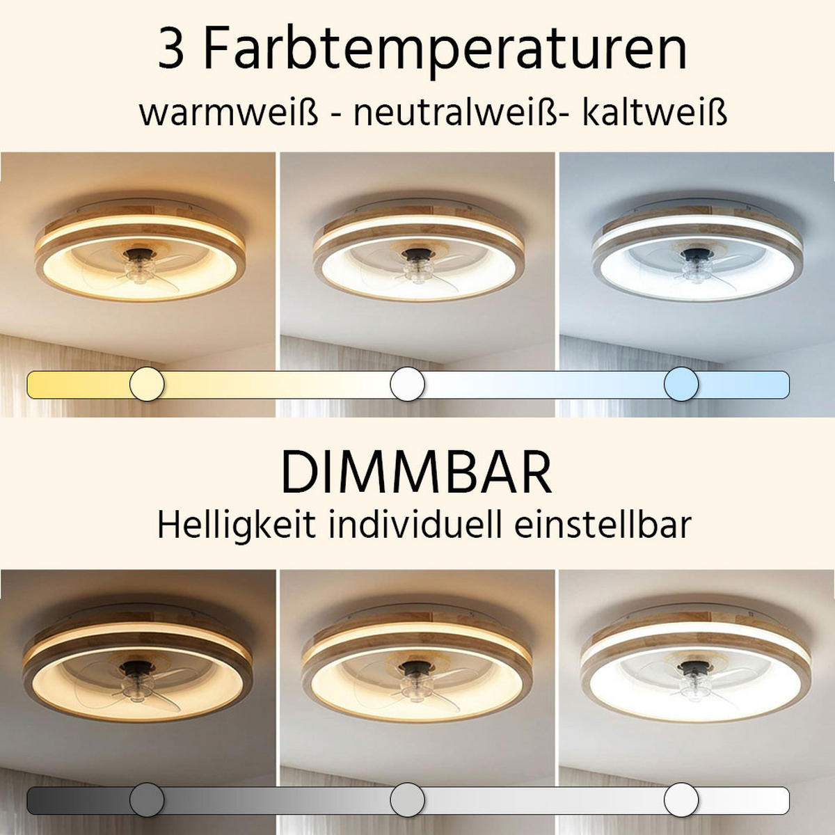LED DECKENLEUCHTE Ventilator Braun Holzoptik - Braun, Holz (50/50/12.5cm) - Globo Lighting