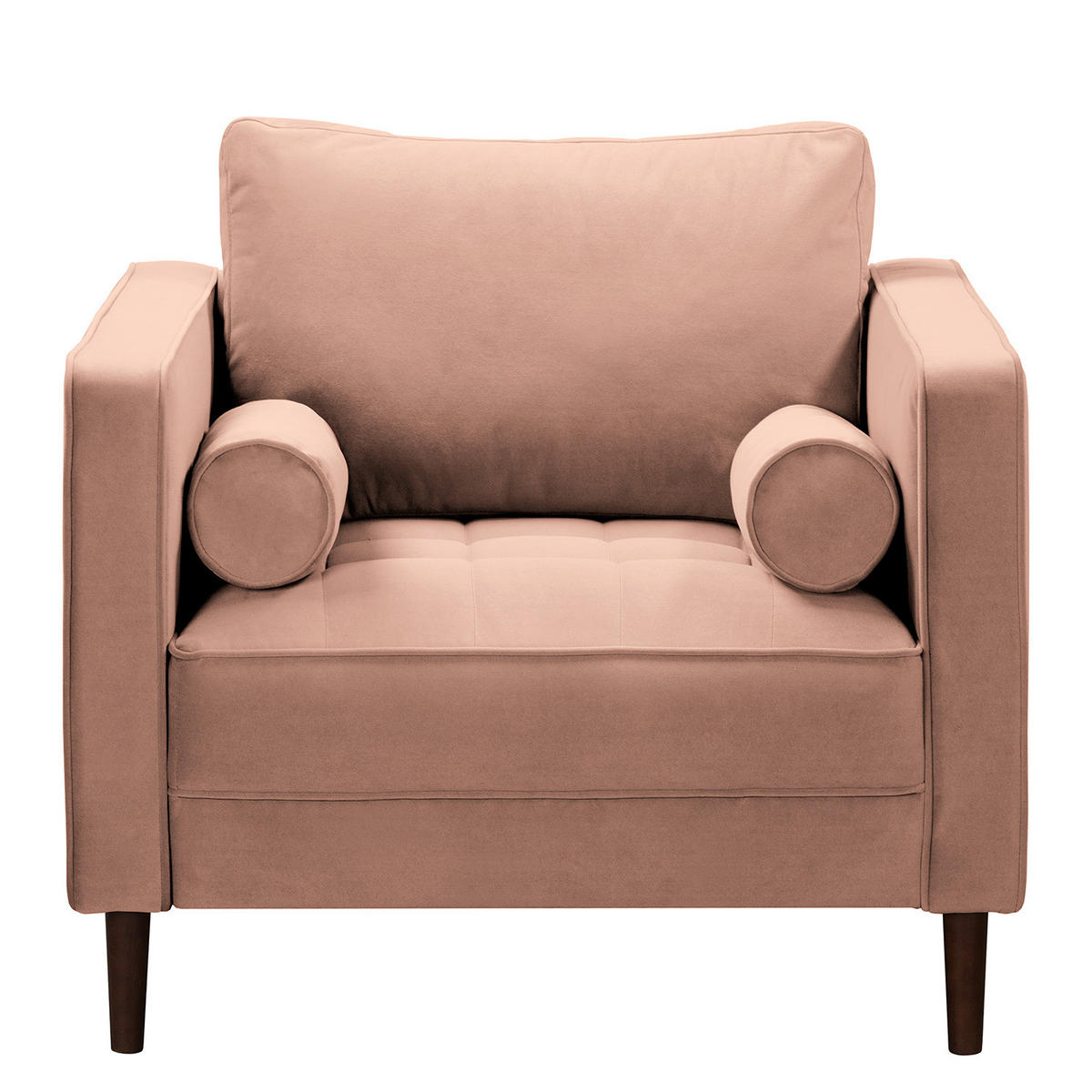 SESSEL - Samt - Dunkelbraun/Rosa, Birkenholz/Textil (90/80/86cm) - home24