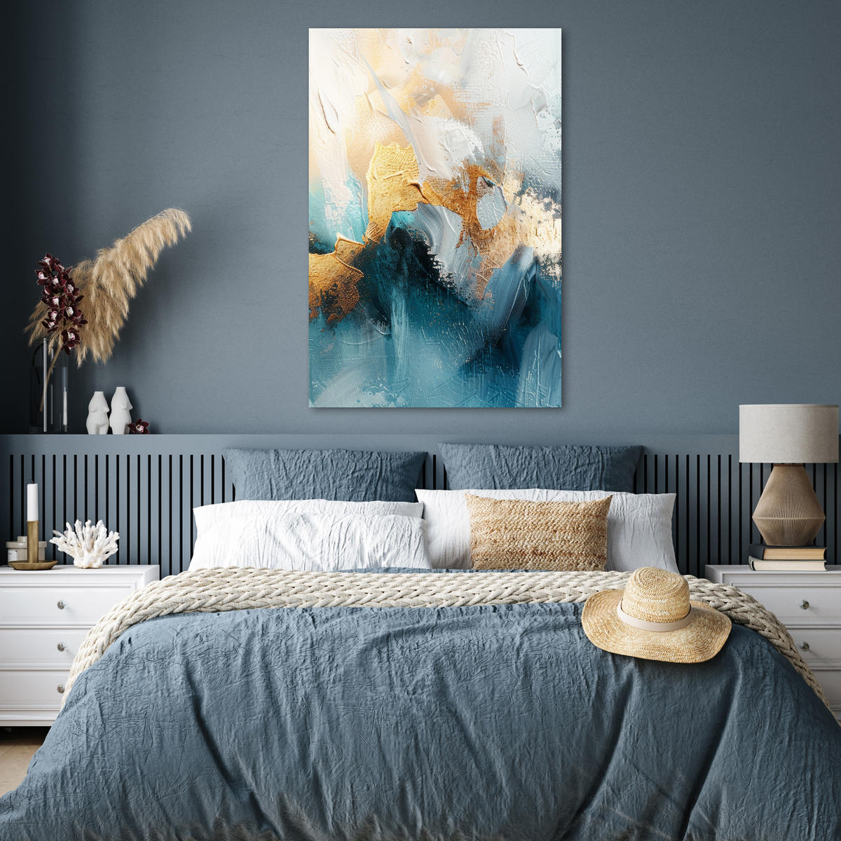 POSTER Abstrakt - Kunst - Gold - Blau 80x120 cm - Petrol, Papier (80/120/0.1cm) - MuchoWow