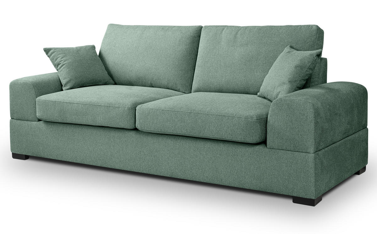 SOFA petrol Strukturstoff, Couch 3-Sitzer 221 cm mit Premium Kaltschaum - Petrol/Schwarz, Holz/Textil (221/90/93cm) - Inn.Furn