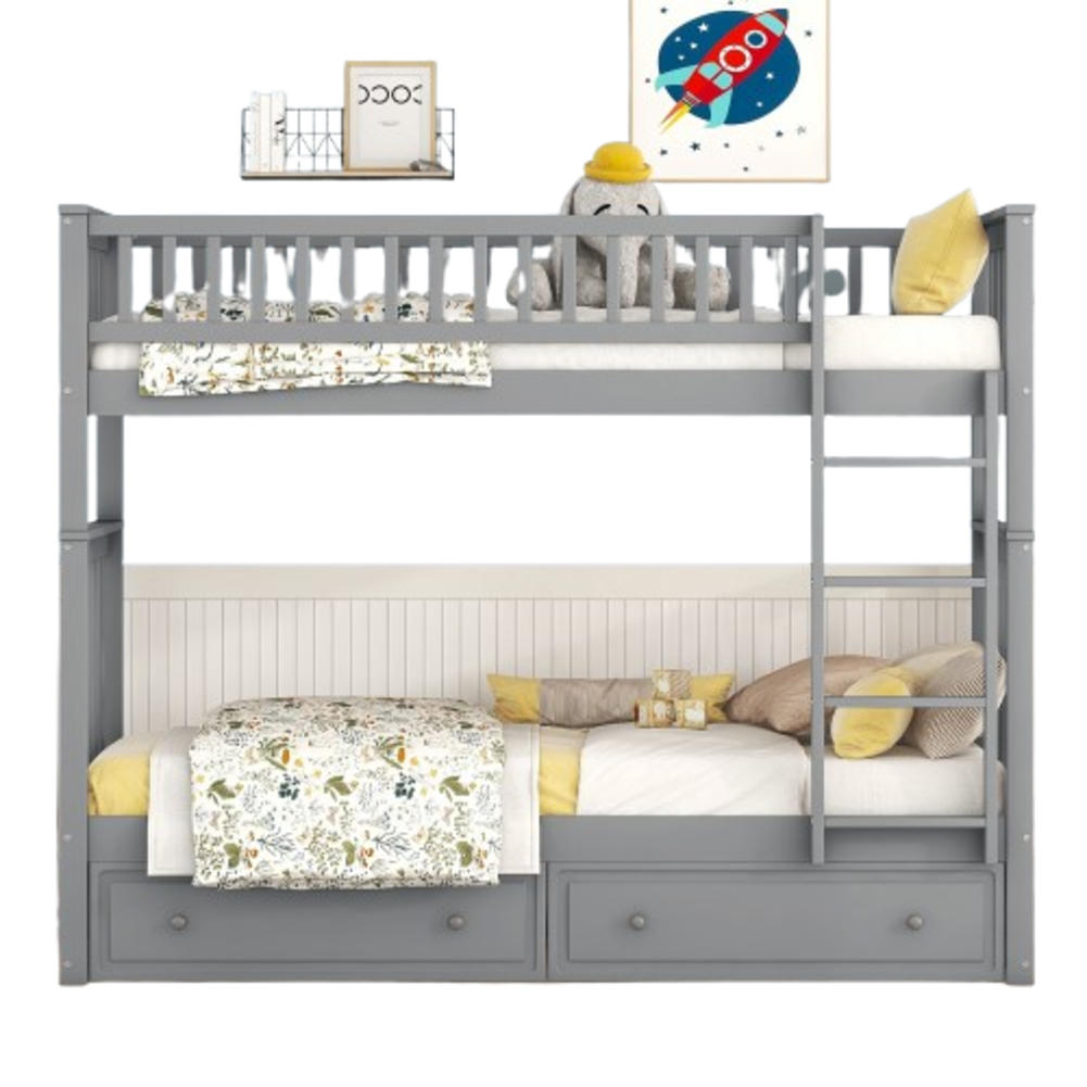 ETAGENBETT, mit 2 Schubladen, umbaubar und platzsparend, 90x200cm, Grau - Grau, Holz (90/200cm) - OKWISH