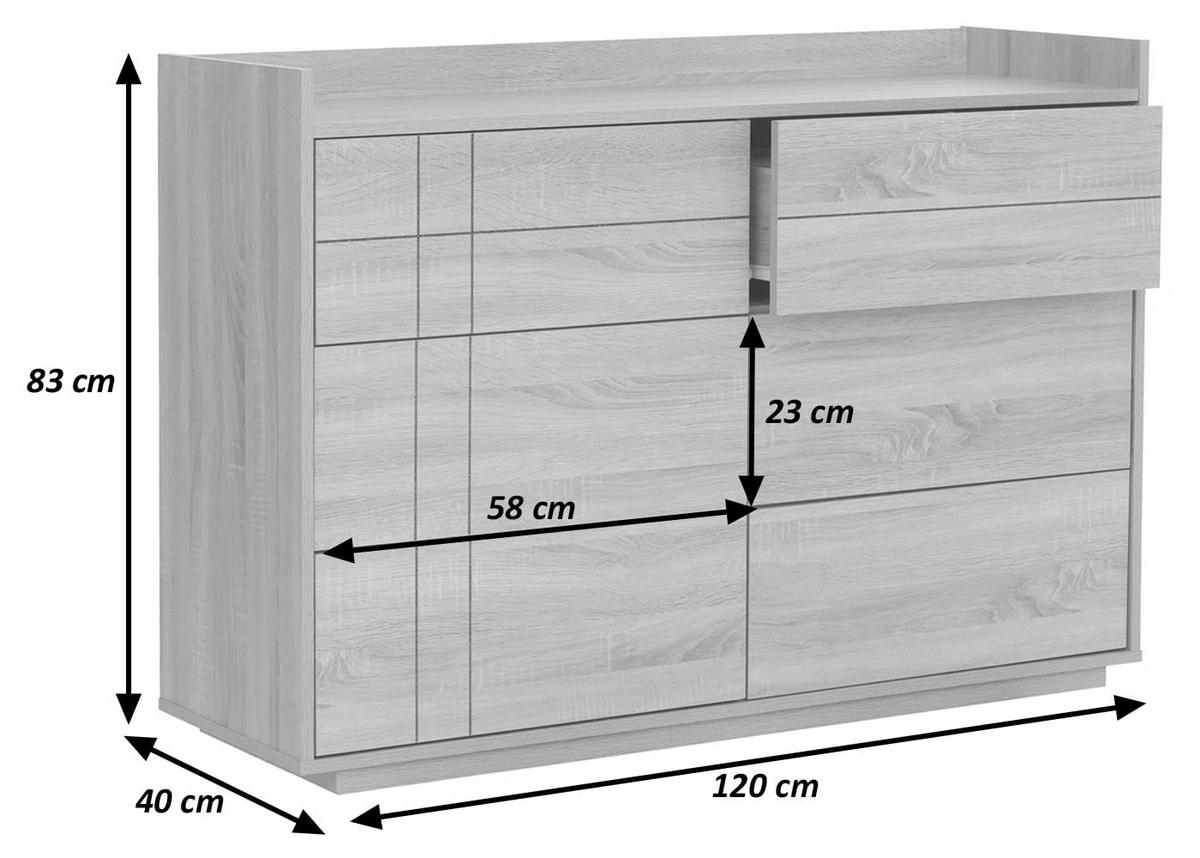KOMODA v dekoru ořechu - barva vlašského ořechu, dřevo (120/83/40cm) - MCW