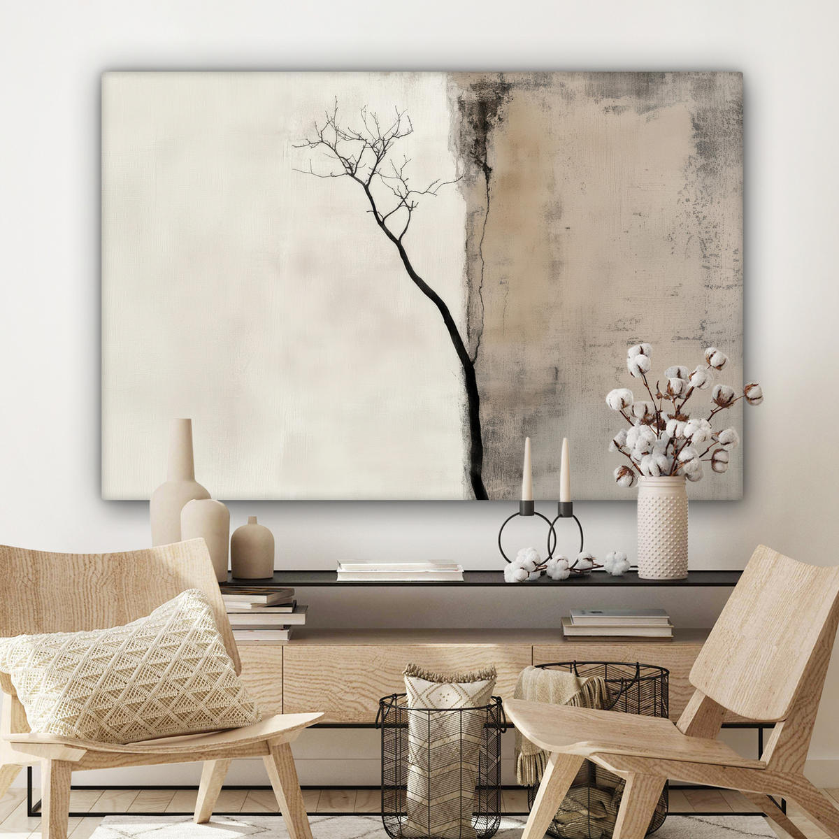 LEINWANDBILD Wabi sabi - Pflanze - Beige Groß 140x90 cm - Taupe, Textil (140/90cm) - MuchoWow