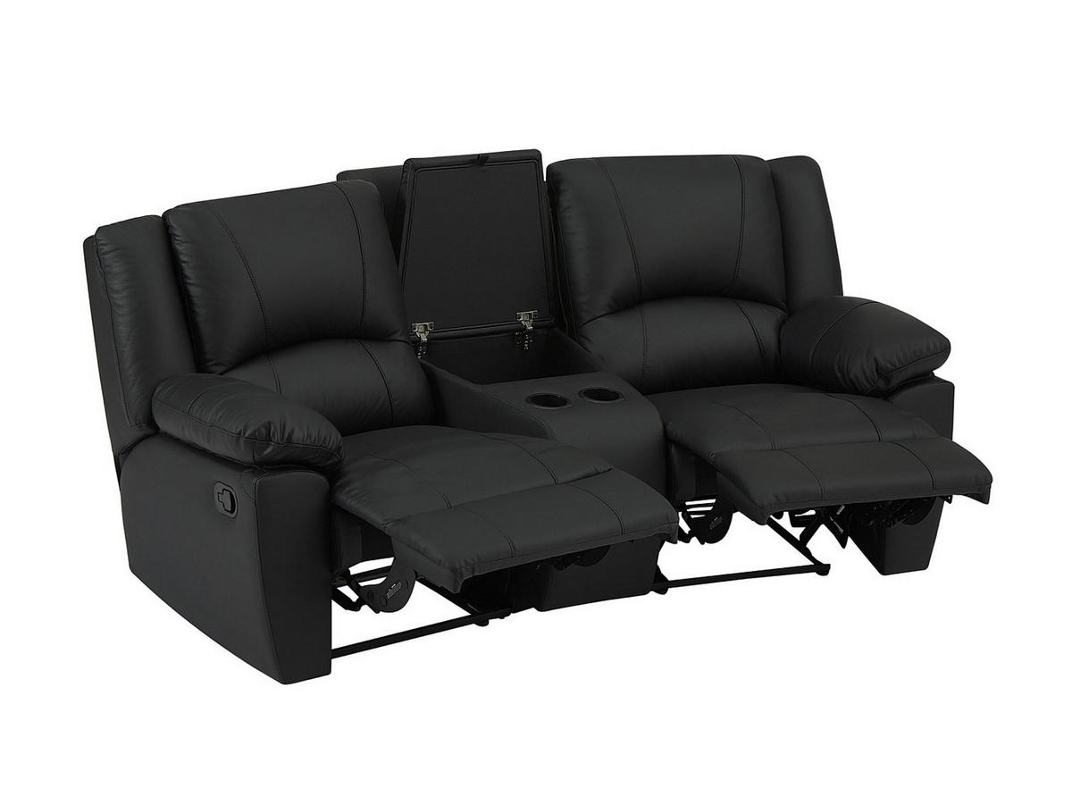 COUCHGARNITUR mit Sessel - 6 Personen - leder - schwarz Aroma - Schwarz, Leder (201/97/95cm) - Vente-Unique