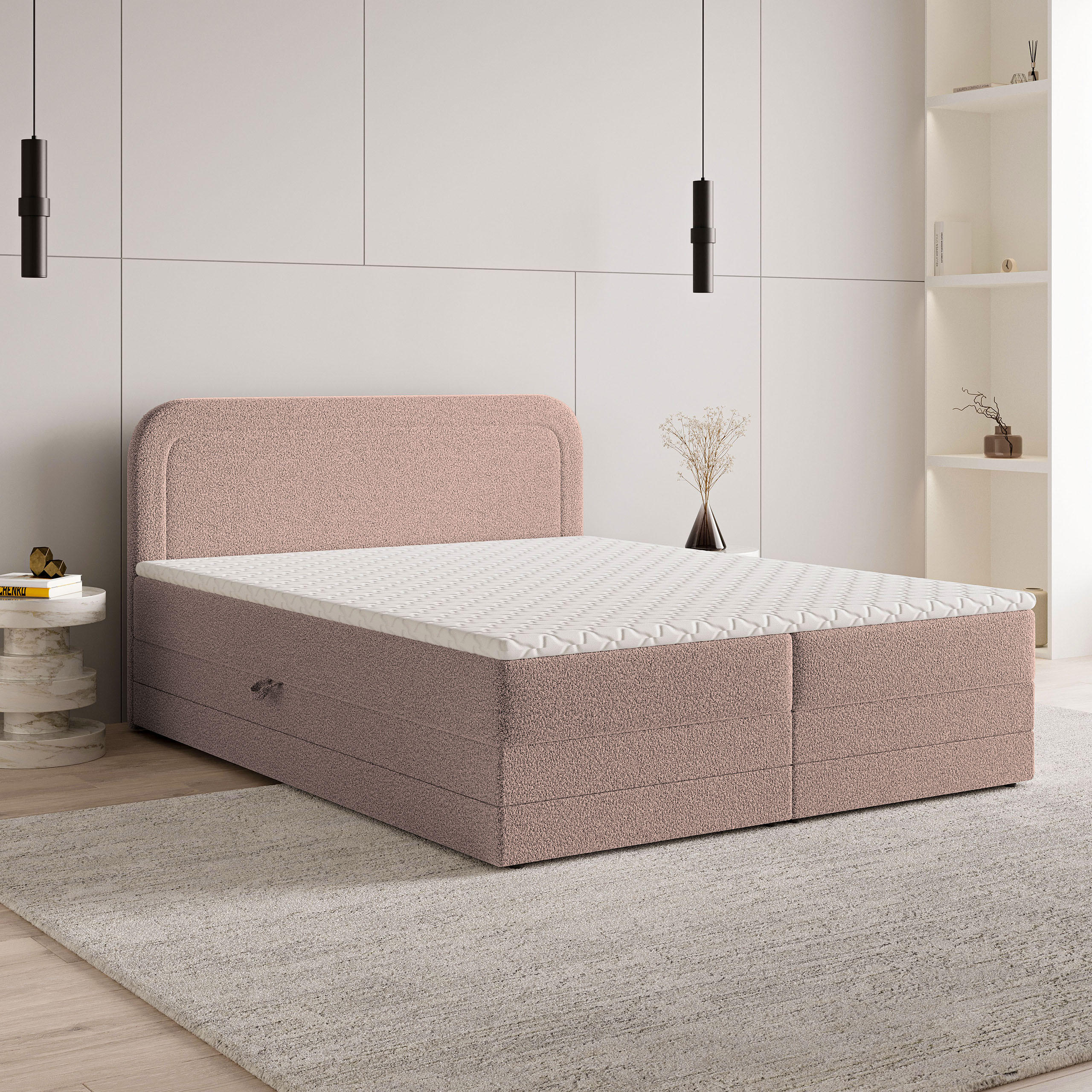 BOXBETT ARMEL 160x200 cm mit Matratze und Topper - Rosa - Rosa, Holz (160/200cm) - MASSENO