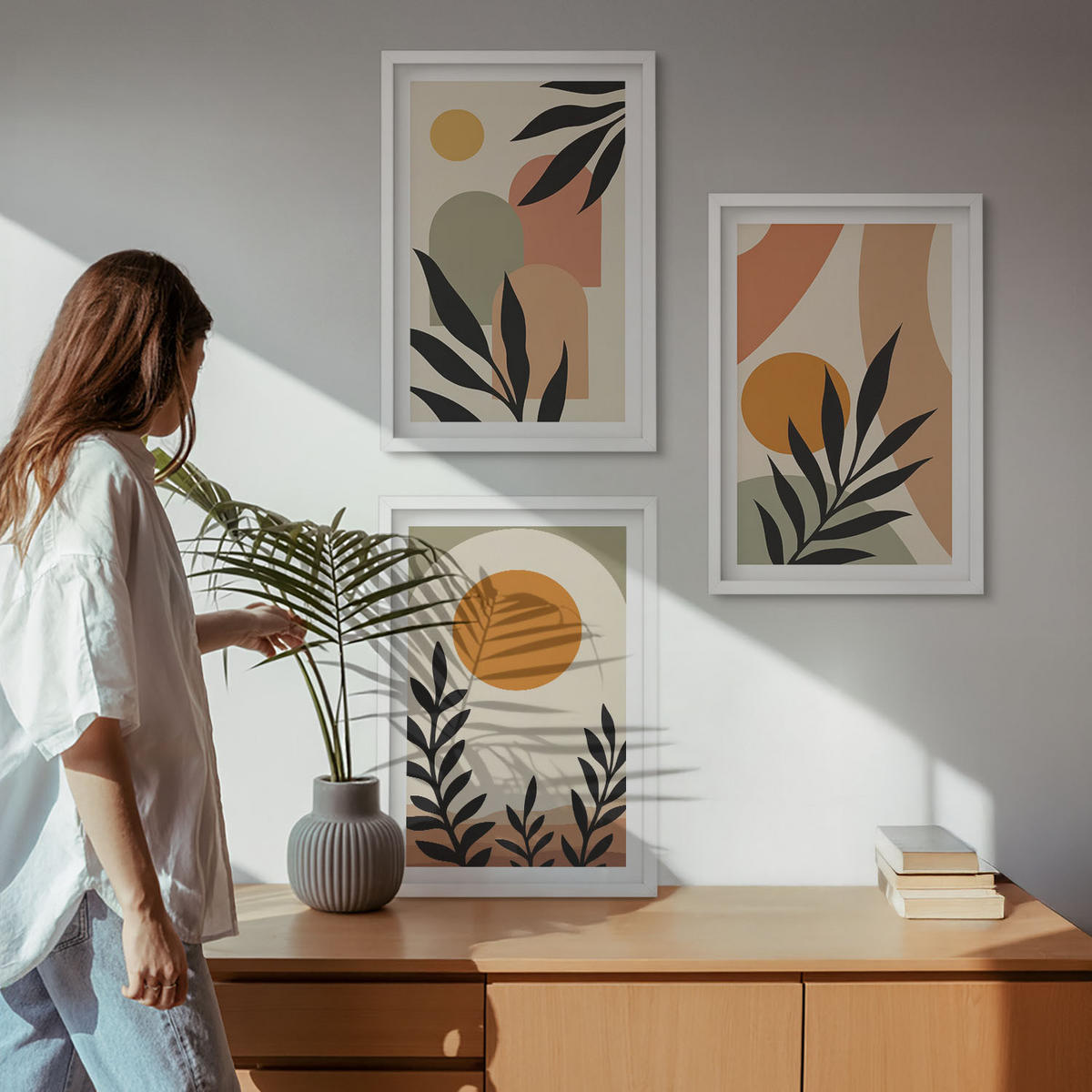 WANDBILDER 3er-Set - 40x60 cm Weißer Rahmen - Abstrakte Pflanzenformen - Weiß, Kunststoff (40/60cm) - ArtPrintCave