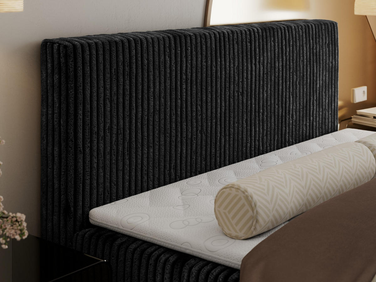 BOXBETT TILIANO 160/200 - Schwarz Cord - H3 - Schwarz, Textil (160/200cm)