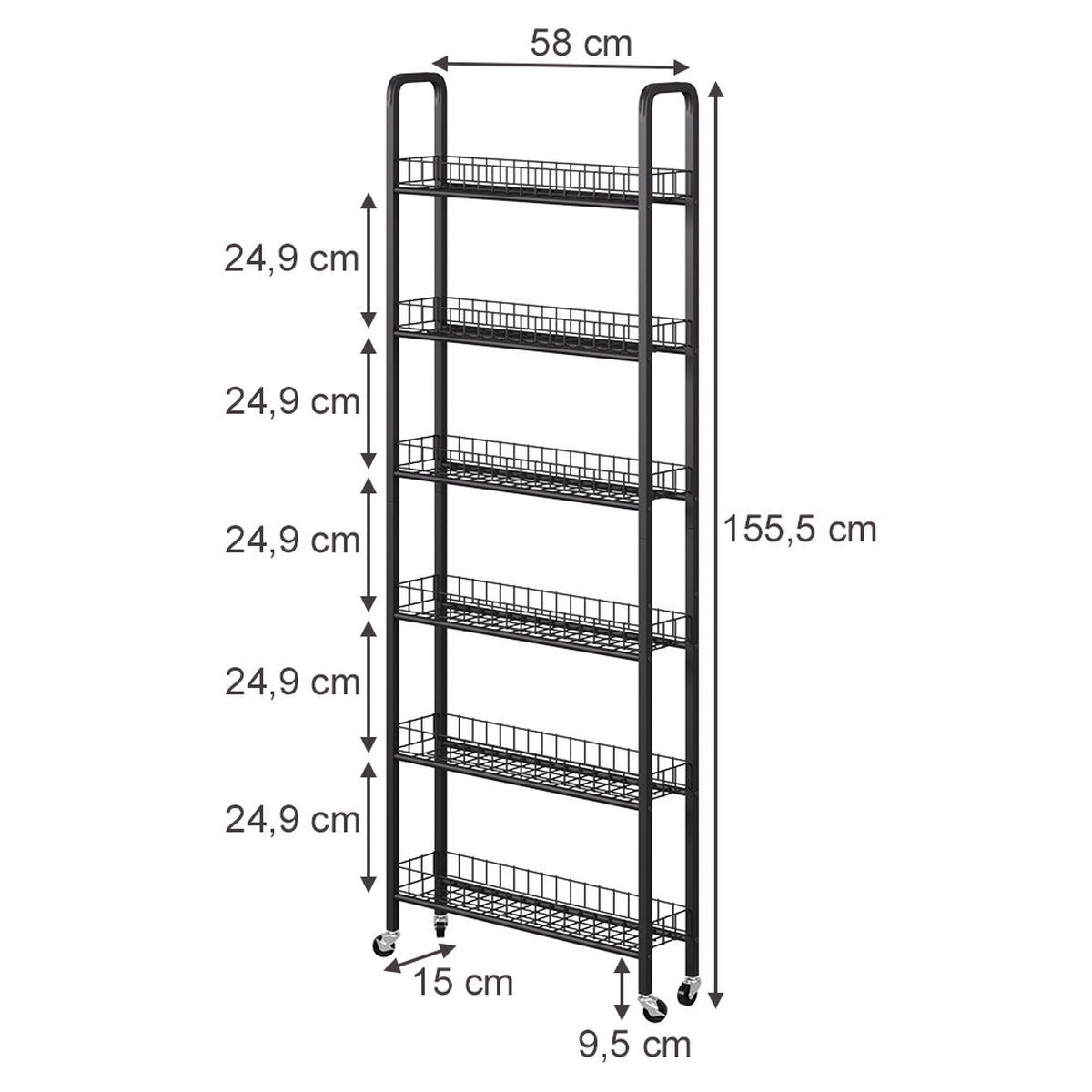 ROLLREGAL Rolivo Schwarz 58 x 15 cm mit 6 Fächern - Schwarz, Metall (58/155.5/15cm) - Vicco