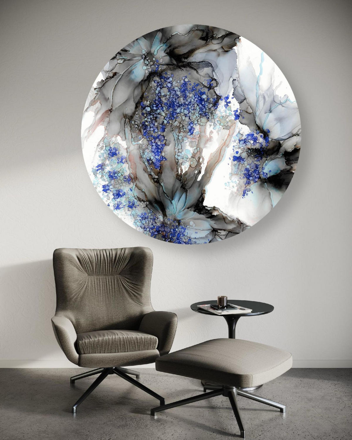 RUNDES BILD Blau 80/80 cm - Blau/Weiß, Textil (80/80cm) - KUNSTLOFT