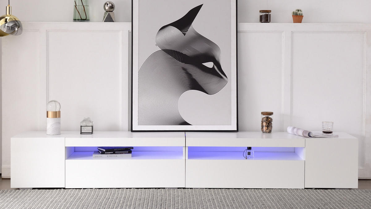 LOWBOARD 240/35.5/38.5 cm Weiß aus MDF mit LED-Beleuchtung - Weiß, Holzwerkstoff (38.5/35.5/240cm) - OKMYHOME