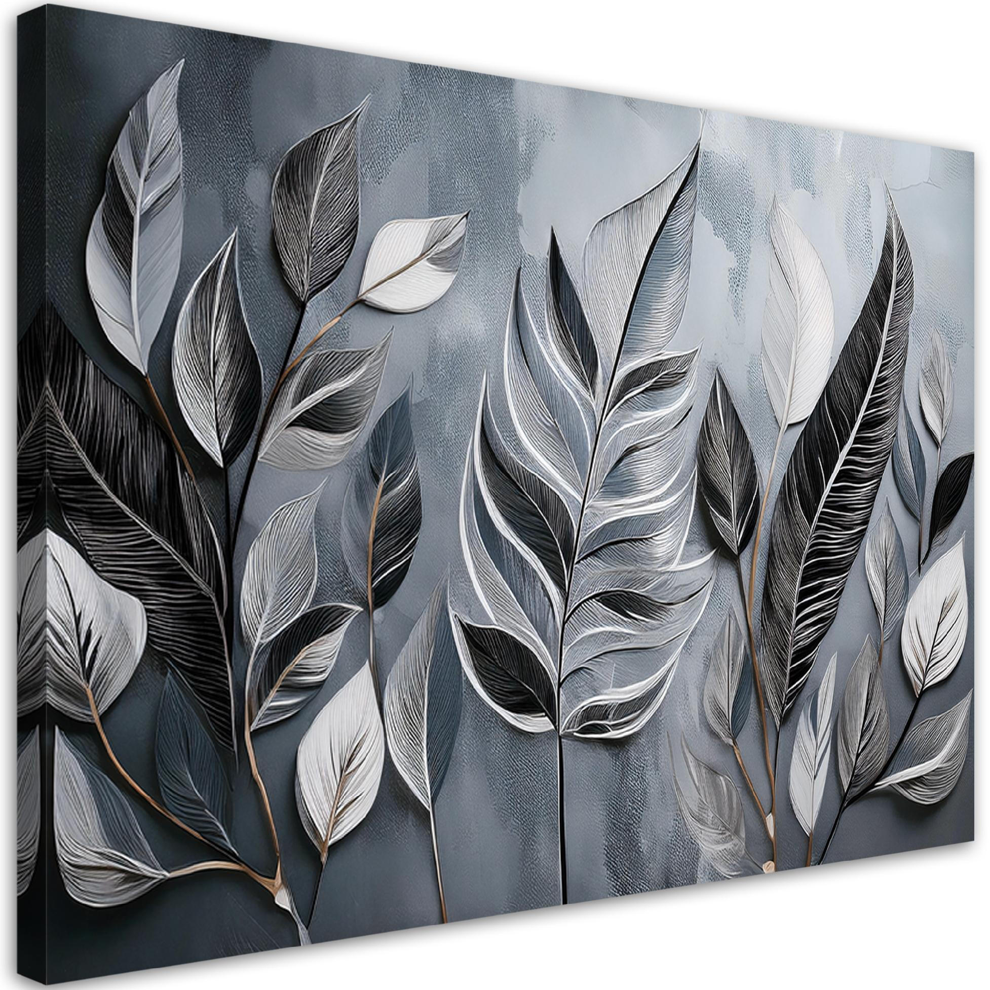 WANDBILD minimalismus silberblätter natur botanik - Silberfarben, Textil (60/40cm) - Feeby