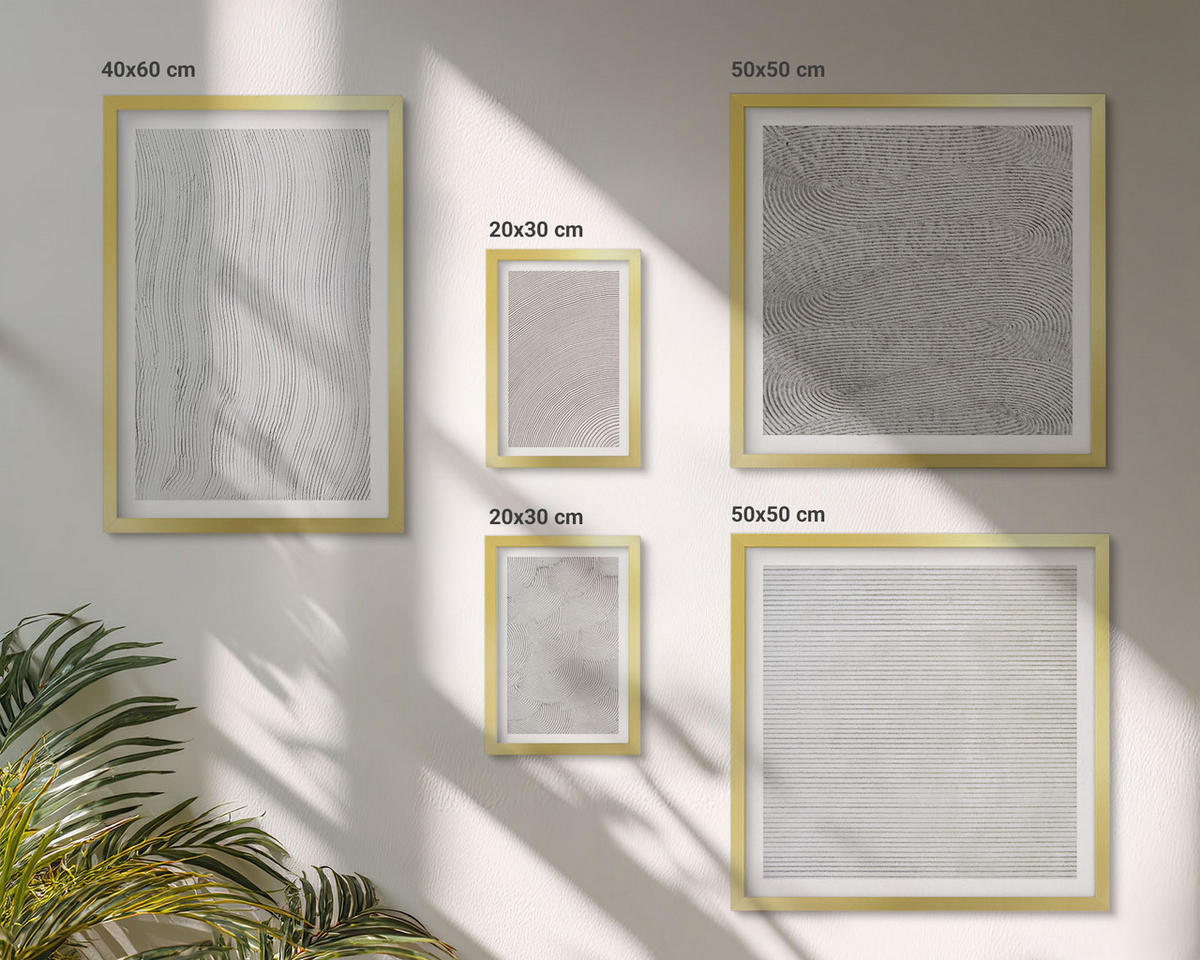 WANDBILDER 5er Set - 50x50 cm & 20x30 cm & 40x60 cm Goldrahmen - Sandmuster geometrische Strukturen - Goldfarben, Kunststoff (40/60cm) - ArtPrintCave
