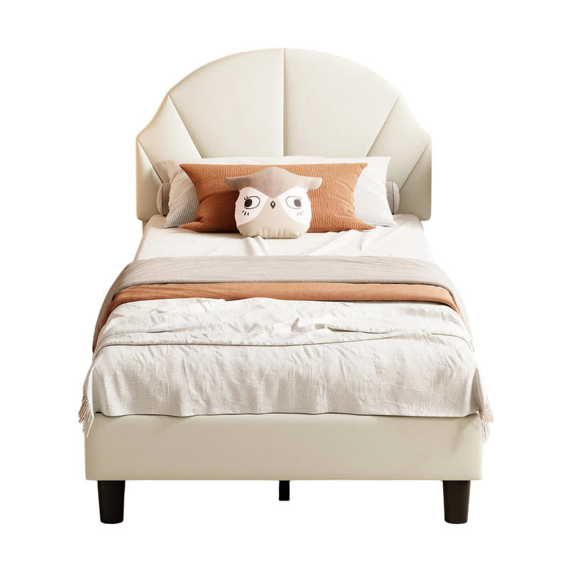 POLSTERBETT 90/190 cm Beige mit gepolstertem Kopfteil - Beige, Holz (90/190cm) - SHOPENTRA