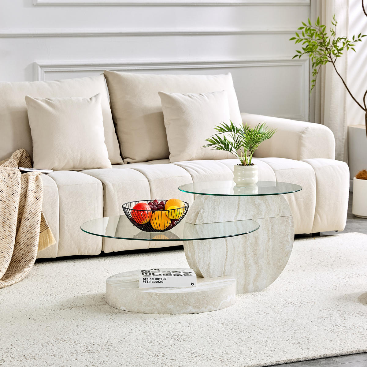 COUCHTISCH mit Ablage 70 cm aus Sicherheitsglas und MDF, 2 Ebenen - Transparent, Holzwerkstoff (70/70/44cm) - BEAOK
