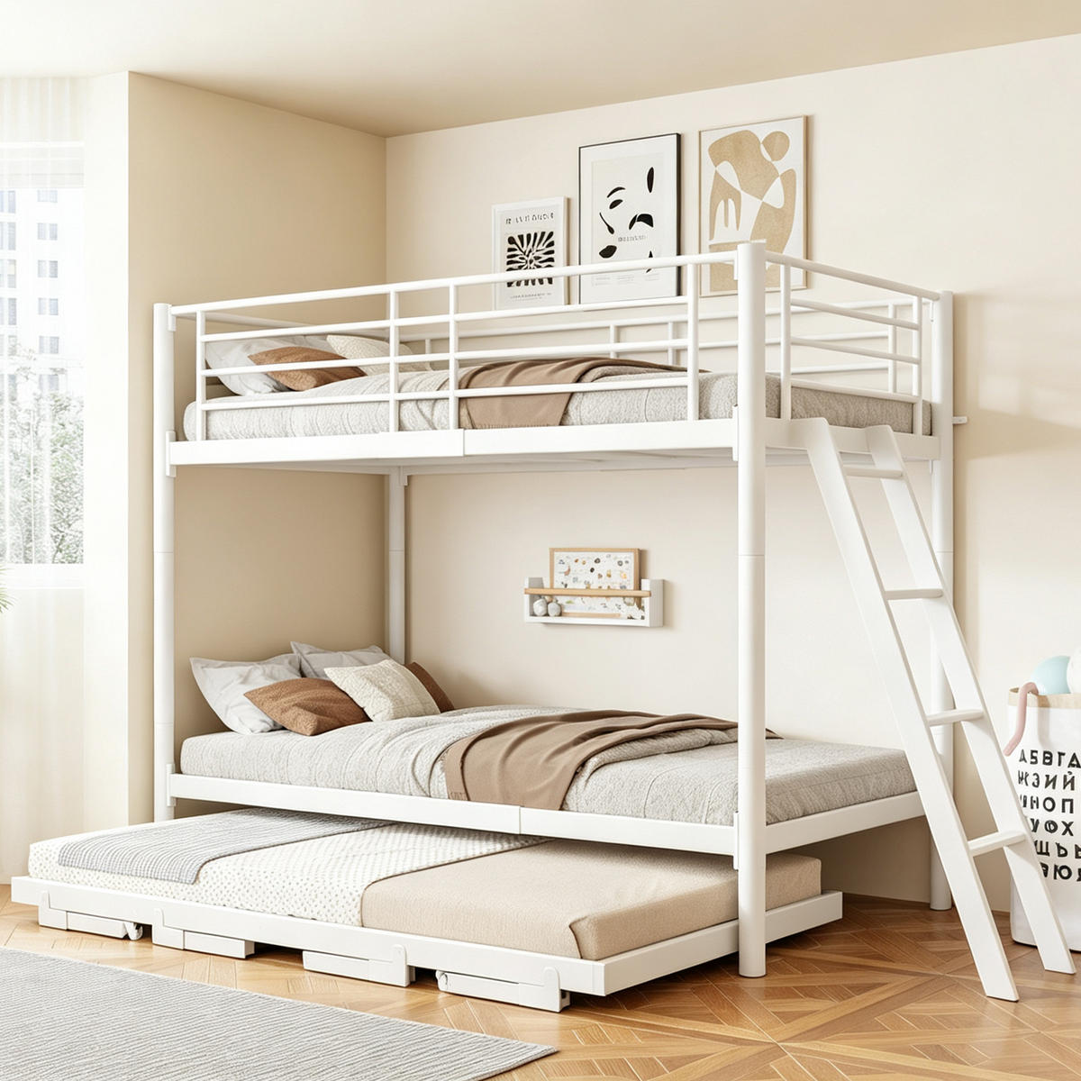 ETAGENBETT 90/200 cm mit Ausziehbett, DE-41598, in Weiß - Weiß, Metall (90/200cm) - ComfortXL