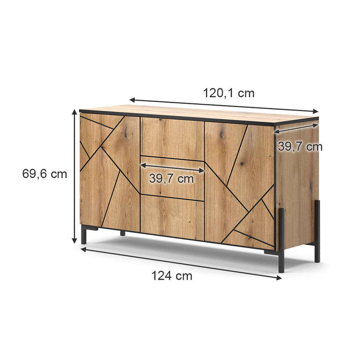 KOMMODE Hatto Eiche 124 x 69.6 cm - Eichefarben, Holzwerkstoff (124/69.6/39.7cm) - Vicco