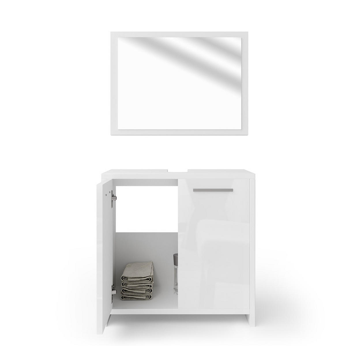 BADMÖBEL-SET Kiko Weiß Hochglanz 2 Teile - Weiß Hochglanz, Holzwerkstoff (58/60/33cm) - Vicco