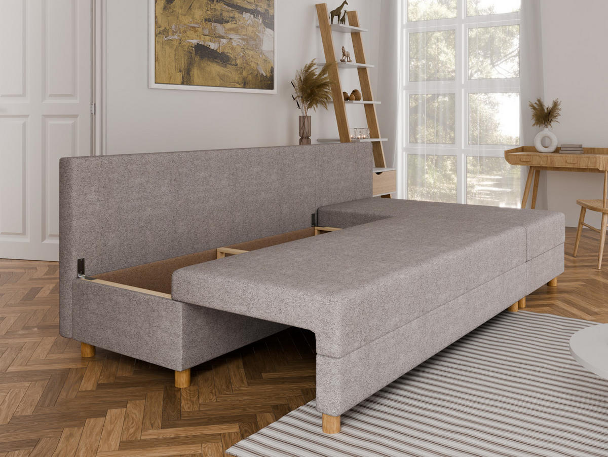 ECKSOFA Lellice L-Form- links oder rechts montierbar, grau - Grau, Holz (214/122cm) - Panda Möbel