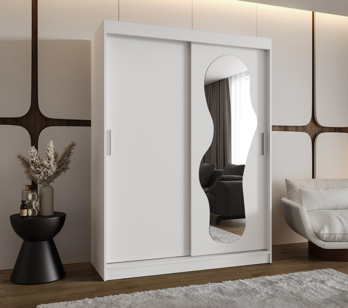 SCHWEBETÜRENSCHRANK 200/150/62 2-türig - Silberfarben/Weiß, Holz (150/200/62cm) - MÖBEL KRYSPOL