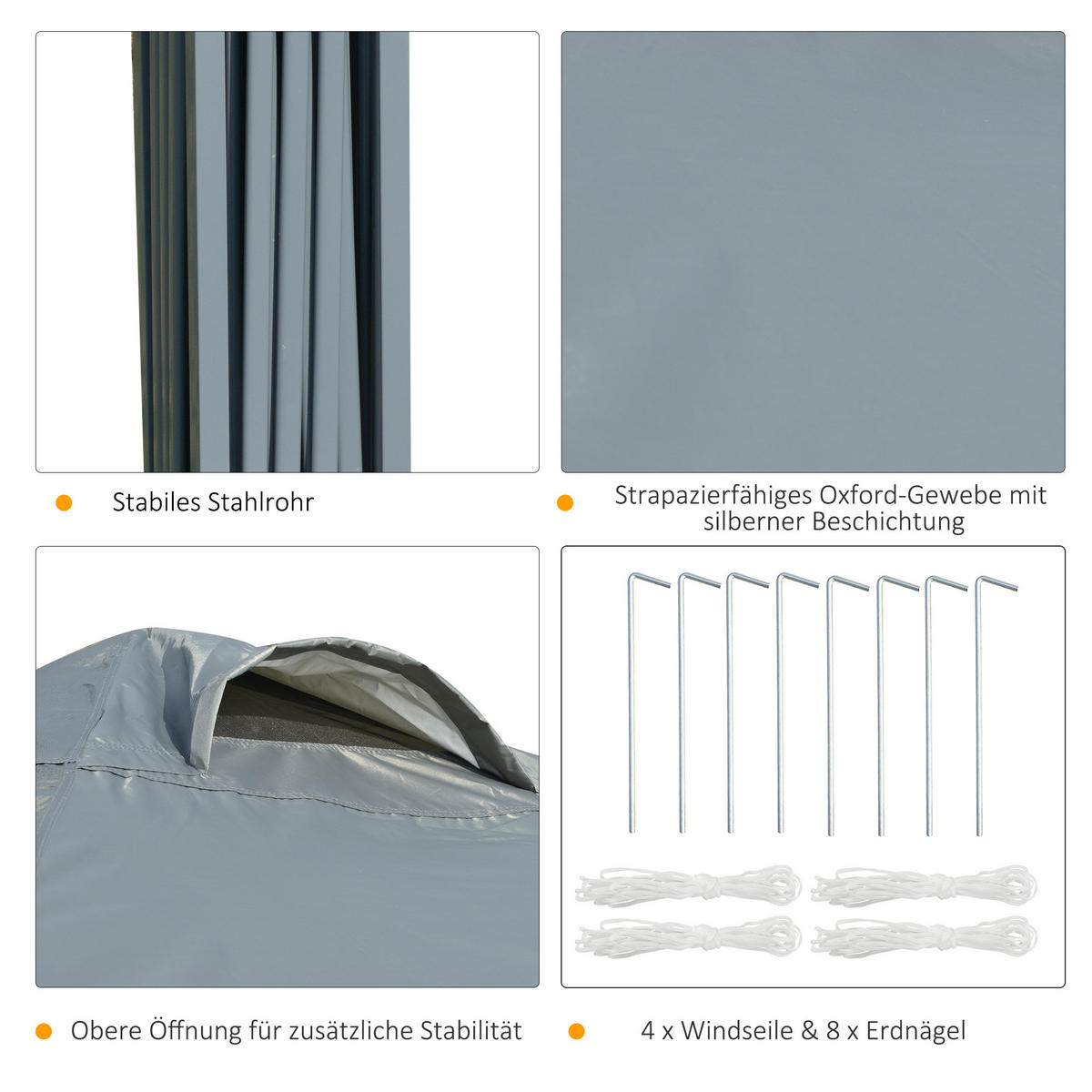 PAVILLON ca. 3x3m - Dunkelgrau, Kunststoff (295/264/295cm) - Outsunny