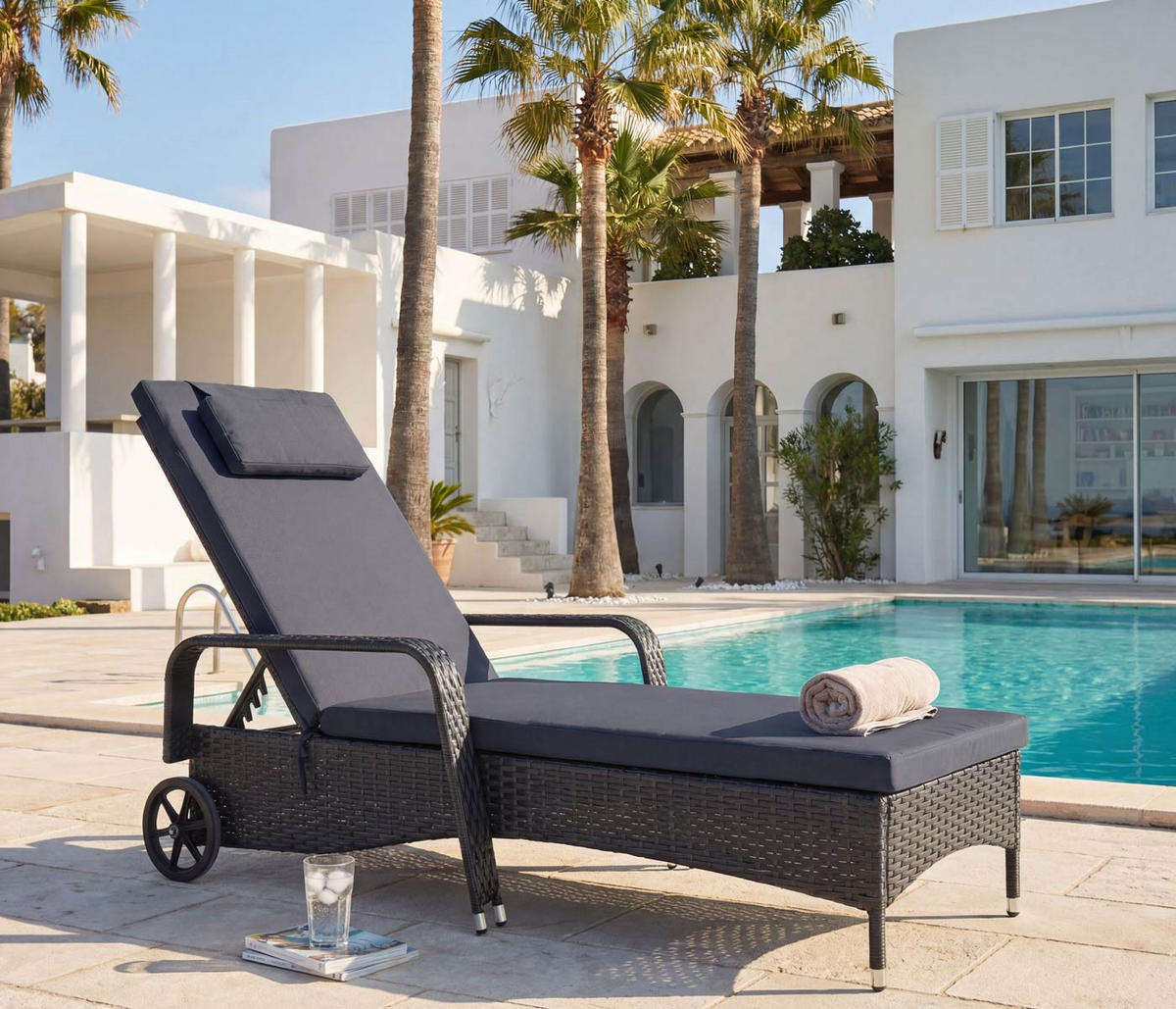 POLY-RATTAN SONNENLIEGE Anthrazit, Grau - Anthrazit/Grau, Kunststoff (71/108/197cm) - MCW