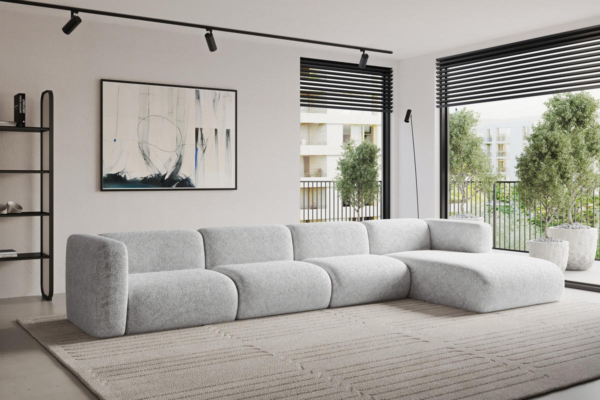 ECKSOFA Ottomane Rechts MIRA-L3 409x179x70 Grau Velours - Schwarz/Grau, Holzwerkstoff/Kunststoff (409/179cm) - ALTDECOR