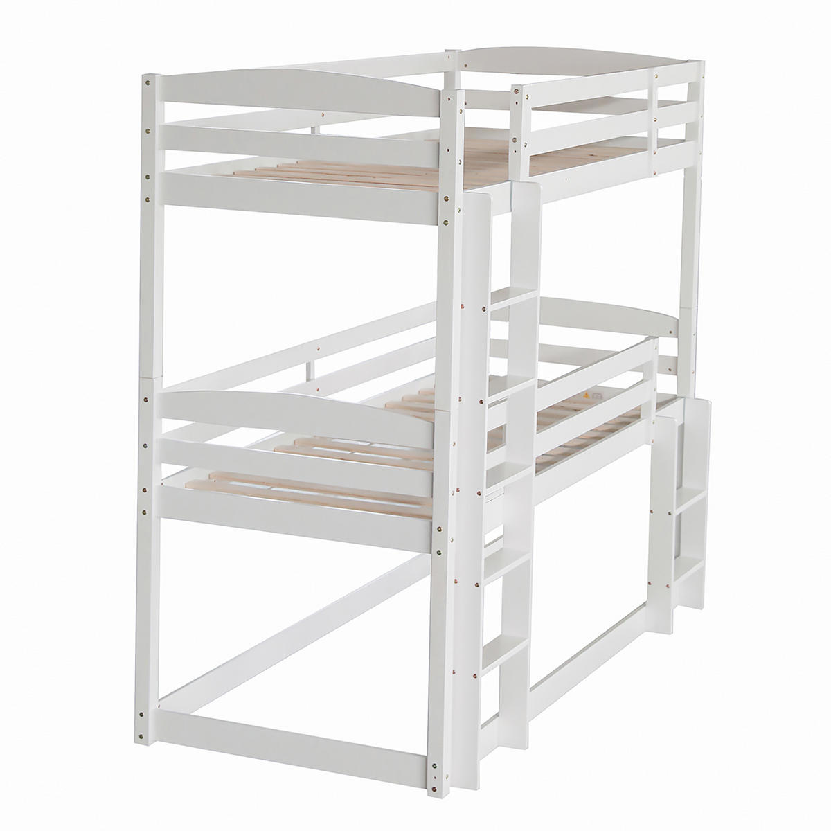 ETAGENBETT 90x200cm Weiß Dreier-Etagenbett Holz Kinderbett - Weiß, Holz (90/200cm) - FLIEKS